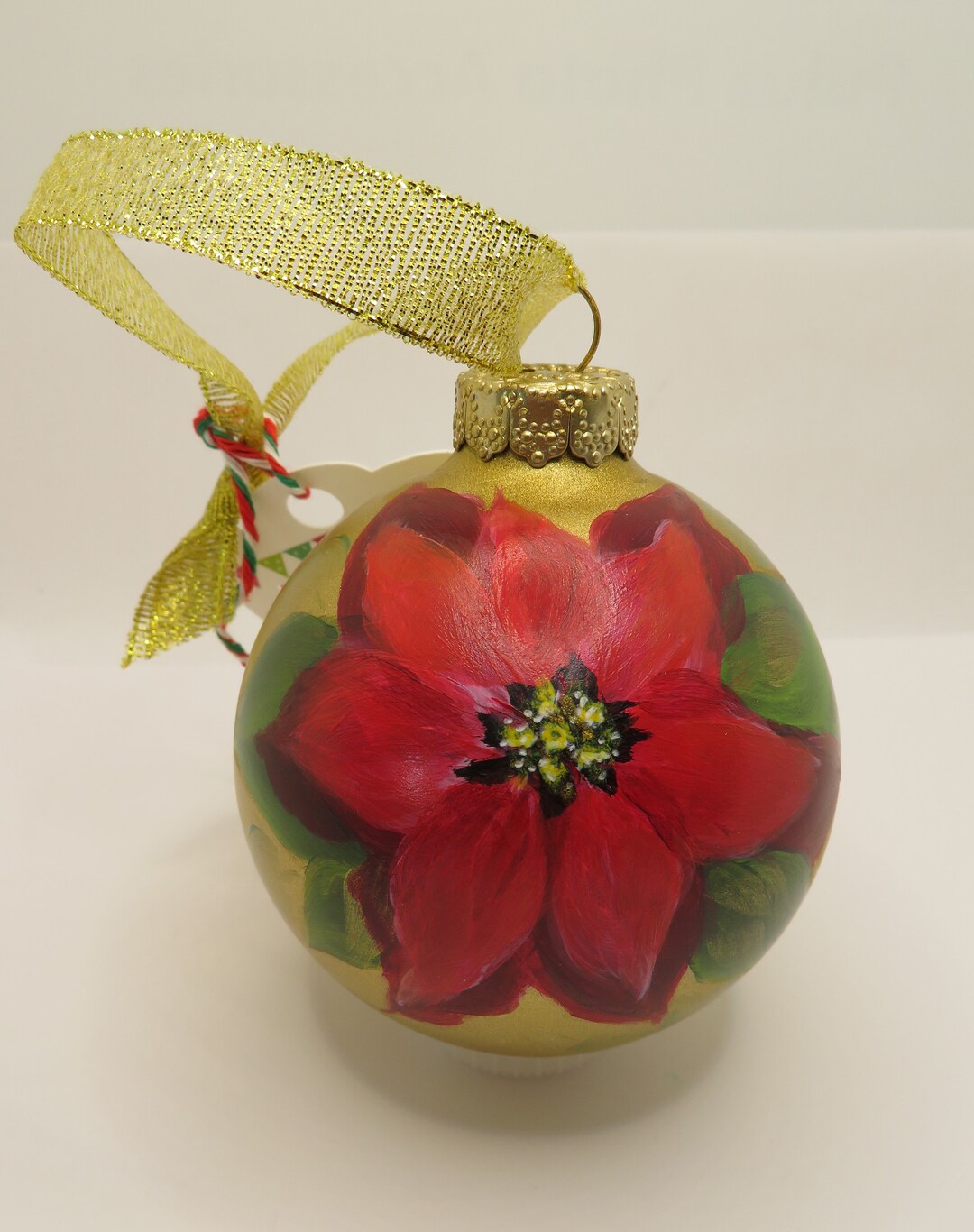 Poinsettia Handpainted Ornament, Christmas Ornament, Poinsettia Decor