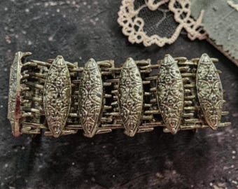 Vintage Chunky Goldtone Metal Bracelet, Antiqued 1980s Statement Jewelry
