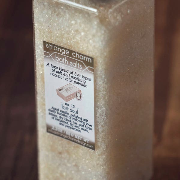 Lost Soul Bath Salts, goth gift, epsom salt, dead sea salt, luxury bath, coconut milk, halloween, vanilla, paper, black tea, oak, spa gift