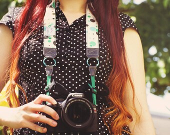 Fizzy Lifting Dots Camera Strap, personalized custom camera strap, photography gift for her, modern accessory, geometric, faux leather, blue