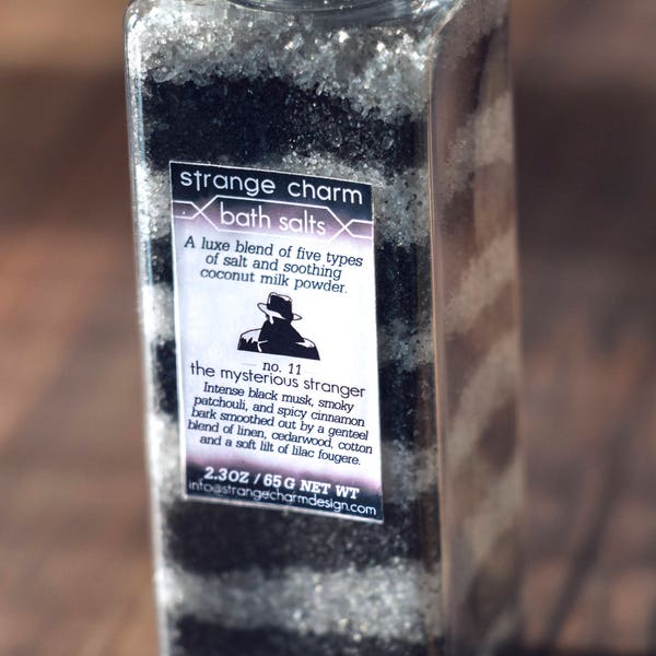 The Mysterious Stranger Bath Salts, gift for him, epsom salt, dead sea salt, luxury bath, coconut milk, men's scent, patchouli, fougere