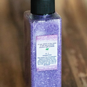 Vespertine Bath Salts, epsom salt, dead sea salt, self care, floral, home spa, spa day, jasmine, frankincense, fig, musk, purple, sweet