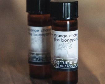 The Boneyard Perfume Oil, fall gift, autumn scent, indie fragrance, indie perfume, tree, leaves, nature, sandalwood, blood, Halloween, goth