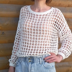 White crochet sweater Boho Cotton pullover