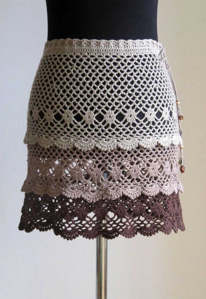 Beach lace skirt beige crochet skirt cotton skirts summer Boho skirt womens skirts hippie mini skirt beach cover up skirt brown knit skirt