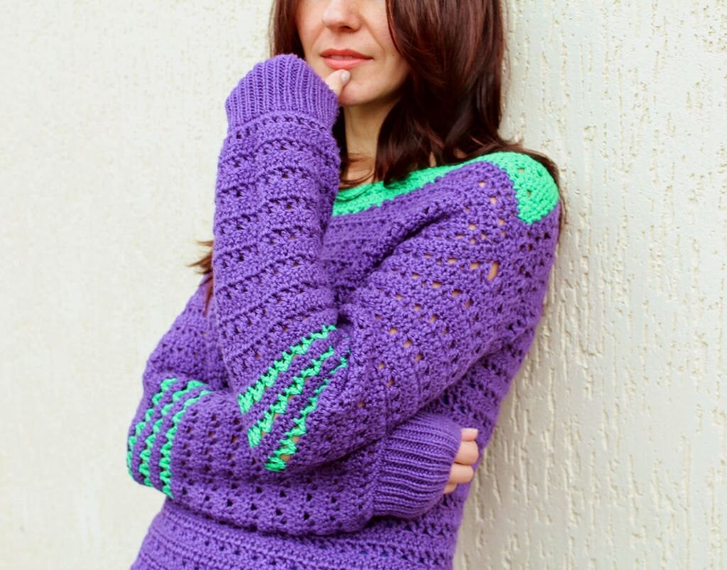 Crochet Sweater Wool Knitted Jumper Winter Christmas Sweater