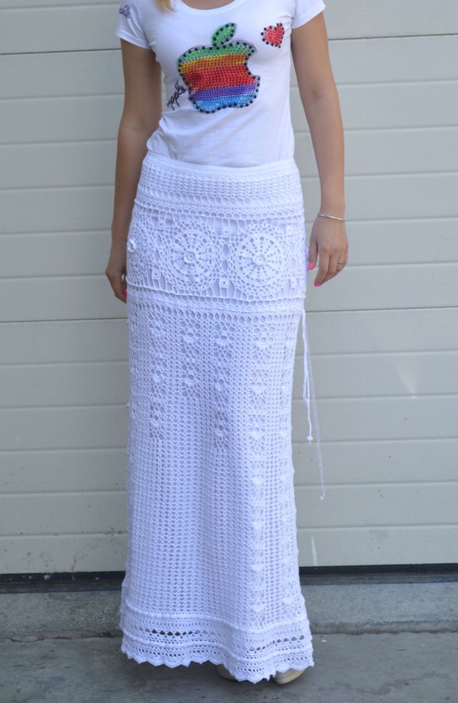 White maxi skirt Crochet wedding dress Bohemian lace dress | Etsy