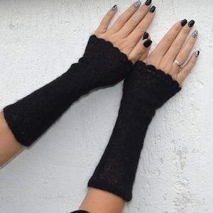 Long arm warmers, wedding mittens, bridal gloves, gift for her, hand warmers, long knit mittens, mohair wrist warmers, mohair knitted gloves