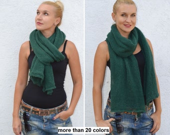 Dark green scarf Warm mohair shawl Christmas gift Knitted mohair scarf Knit wool long scarf Gift for her