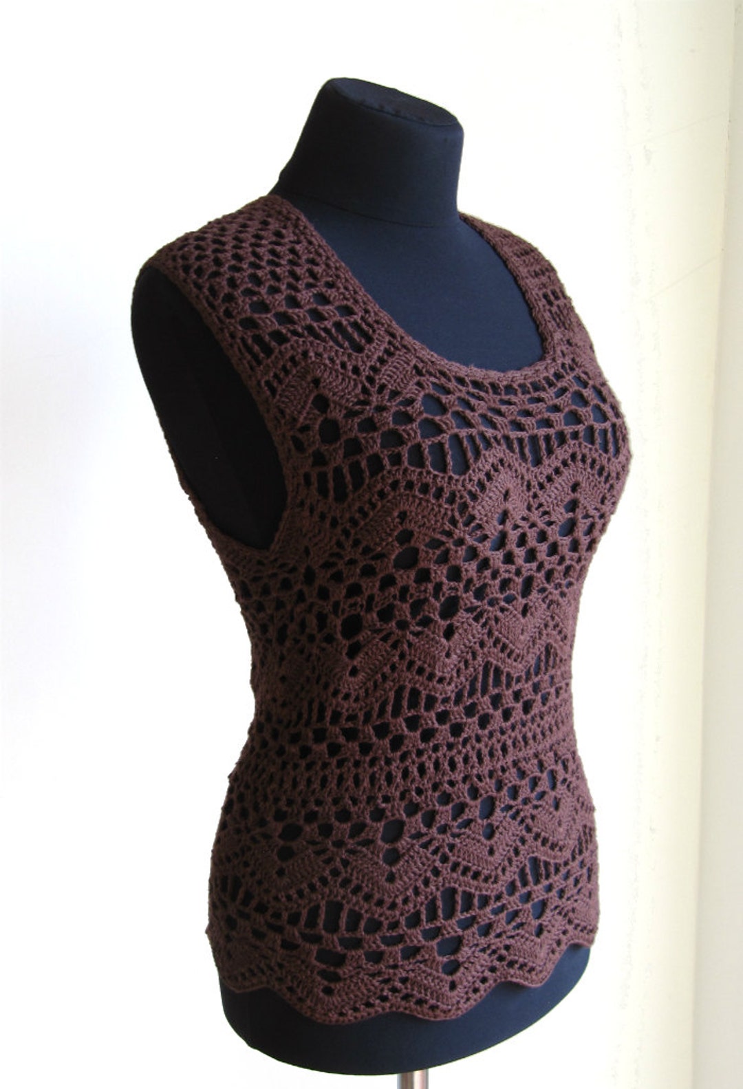 Crochet Top Brown Lace Tank Top Boho Tunic Crochet Beach Cover up Lace ...