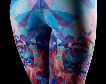 Maya - Crystal Goddess Yoga & Fitness Leggings, Reciclado, Sostenible, Arte Animal de Poder Sagrado, Vestido del Festival de Música EDM Psicodélico