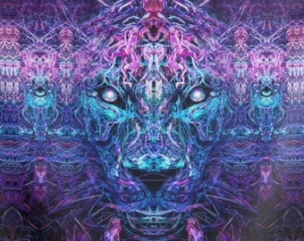 Tapiz decorativo para dormitorio con diseño de animal poderoso "El delirio del jaguar" (Úsalo en un festival de música como capa rave).