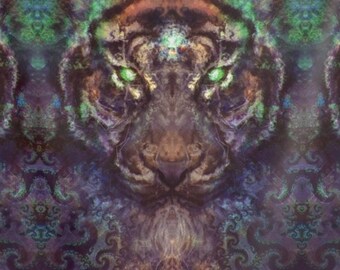 Fractal Intuition Tiger Tapestry Festival Dorm Wall Tapestry (Can be worn as a Rave Cape)