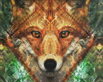 Tapiz del espíritu del festival del animal poderoso Seguidor de la llama (Zorro) (Úsalo como capa para fiestas rave)