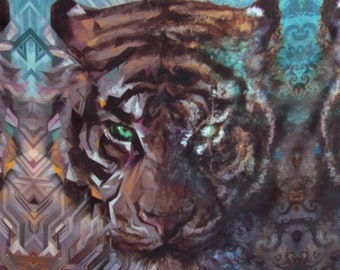Tapiz de la Danza de la Dualidad (Tigre) Arte de pared para dormitorio (Úsalo como capa para fiestas rave)