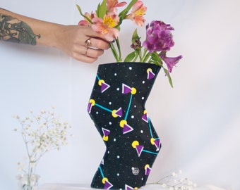 90s print modern fabric vase | contemporary home decor | Memphis zig-zag textile vase