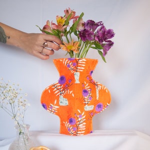 Modern textile vase in the orange wild flowers image 1