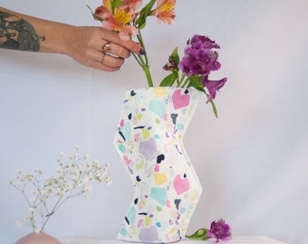 Terrazzo fabric vase, Contemporary home decor, modern textile vase