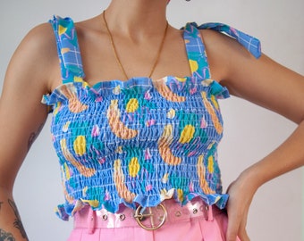 Banana Split" print shirred crop top | The Perfect summer top