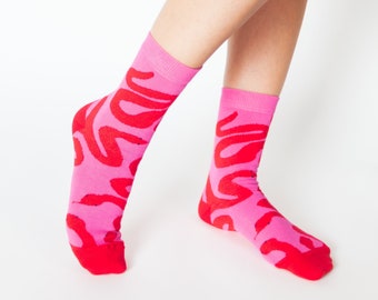 Strawberry Snakes" Knit cotton socks | Pink and Red colourful socks