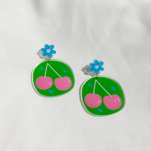 Cherries" statement earrings | Recycled acrylic flower and cherry earrings