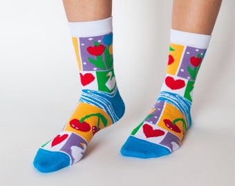 Spring Flowers" knit cotton socks | Colourful statement socks