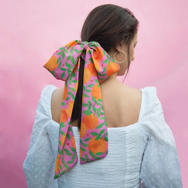 Orange garden" print hair scarf / Infinity colourful multipurpose  scarf