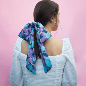 Pañuelo para el pelo con estampado azul limón / Pañuelo multiusos infinito