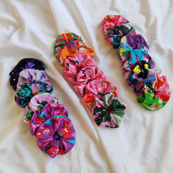 Colourful Assorted Scrunchies -Exclusive prints to choose from | Big fluffy fashionable printed hair ties