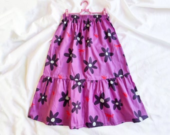 Purple water lilies" midi skirt in organic cotton (Size S) | One of a kind printed floral skirt