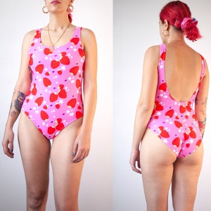 Strawberry print one piece low-back swimsuit / New colourful swimwear collection