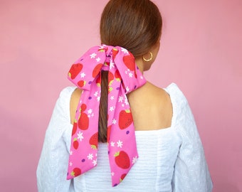 Strawberries" print hair scarf / Infinity colourful multipurpose  scarf