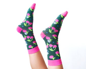 Cherries print cotton knit socks | Pink Cherry funky socks