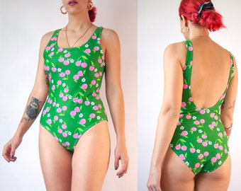 Pink Cherries print one piece low-back swimsuit / New colourful swimwear collection