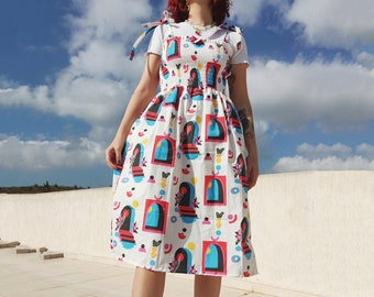 Magic Arches" midi dress (Size S-M) | One of a kind printed summer dress