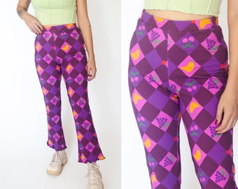 Snack Break" Flare jersey pants | Colourful printed cropped flare leggings