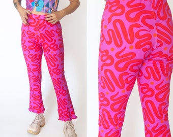 Strawberry Snakes" Flare pants / Colourful cropped flare leggings