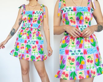 Spring flowers" mini frilled skirt | Colourful summer two piece set