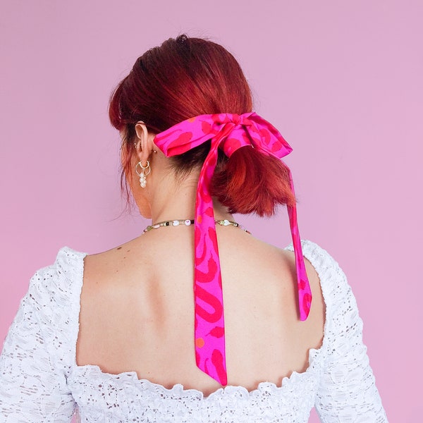 Strawberry snakes" mini hair scarf / Colourful multipurpose super skinny scarf & hair bow