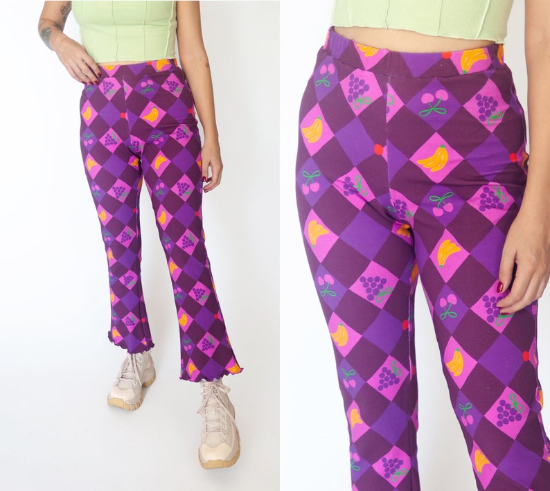 Snack Break Flare jersey pants Colourful printed cropped flare leggings zdjęcie 1