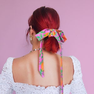 Orange garden mini hair scarf / Infinity colourful multipurpose scarf & hair bow image 1