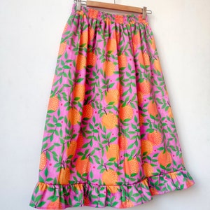 Orange garden print midi skirt in organic cotton fabric Colourful two-piece set image 6