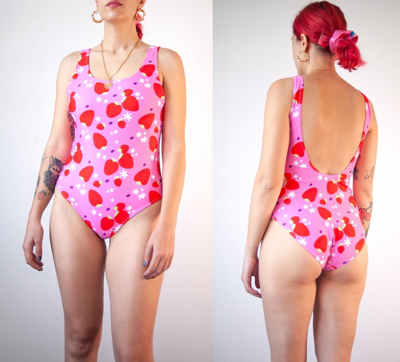 Strawberry print one piece low-back swimsuit / New colourful swimwear collection image 1