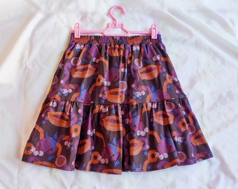 Spicy Papaya" print mini skirt in organic cotton knit (Size S) | One-of-a-kind piece