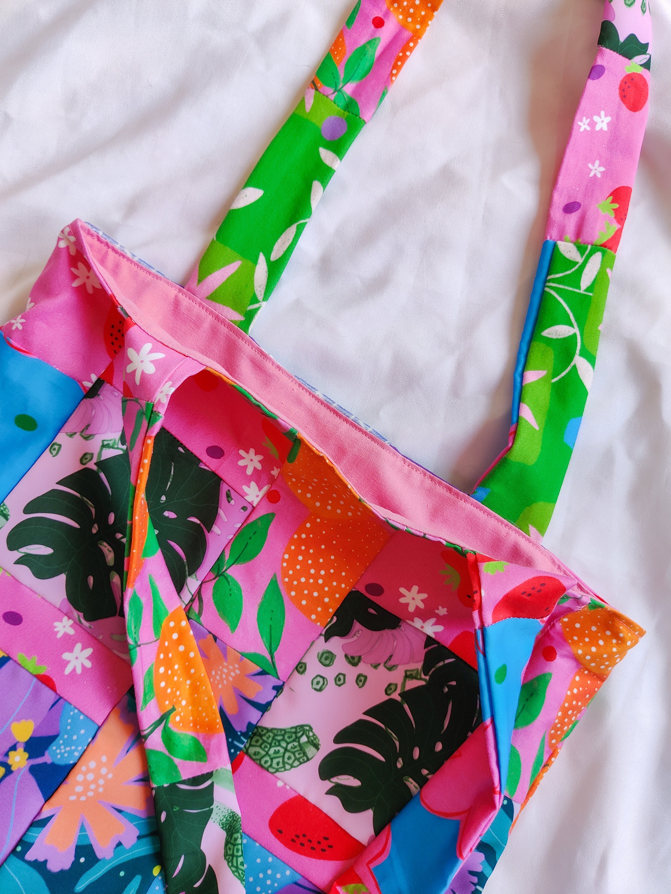 Patchwork Tote Bag Made With Remnant Cherry and Mint Patchwork Tote Bag Made With Remnant Cherry and Mint