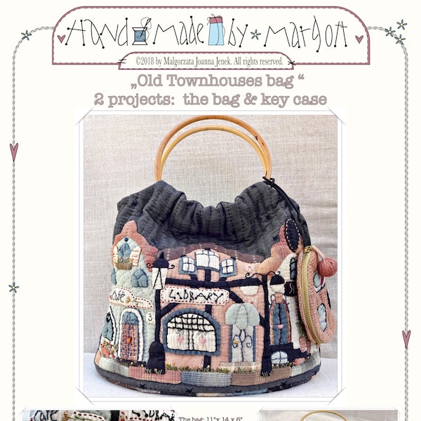 Old Townhouses - bag - 2 projects by MJJenekdesigns, paper pattern, paper pattern for bag, handle bag appliquéd, quilt pattern, bag, sewing