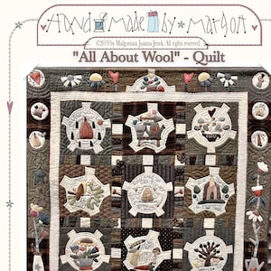 All About Wool - Quadrant quilt by MJJenek, wall hanging quilt - PAPER/PHYSICAL Pattern, Wool quilt pattern, primitive quilt, hand appliqué