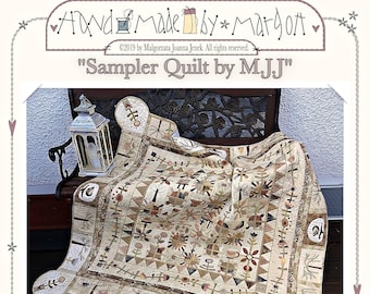 Sampler Quilt by M.J.J - quadrant quilt, quilt pattern, classic quilt pattern, PAPER / PHYSICAL pattern, patchwork, hand appliqué pattern,