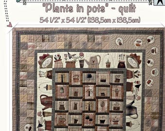 Papieren patroon "Planten in potten"©2017 door MJJ, quiltpatroon, fysiek patroon, armoedig chique quiltpatroon, handappliquépatroon