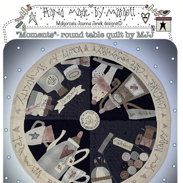 Moments - round table quilt by MJJenek , PAPER pattern, hand appliquéd quilt, PHYSICAL pattern, patchwork anleitung